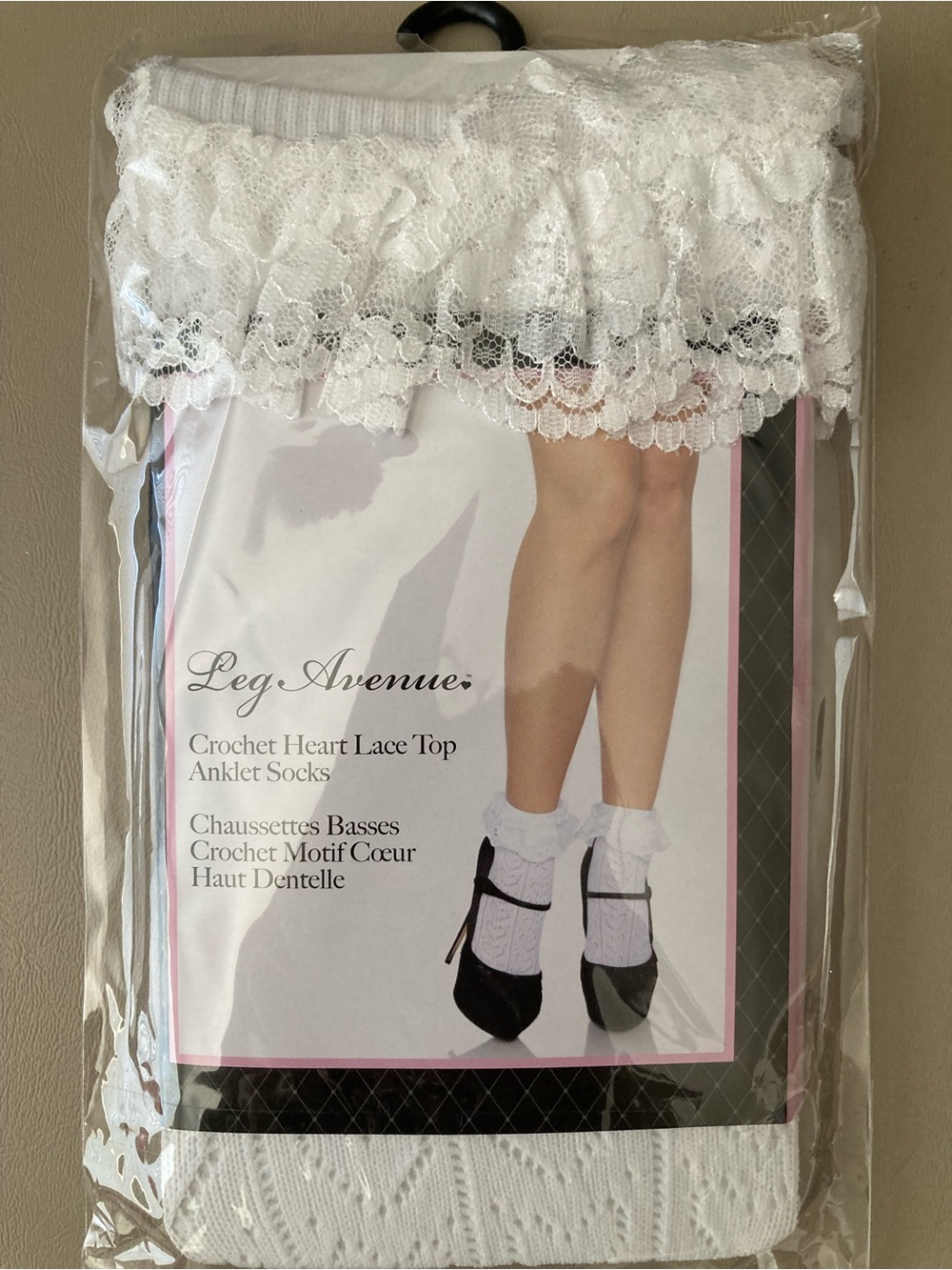 White Crochet Heart Lace Top Anklet Socks by Leg Avenue